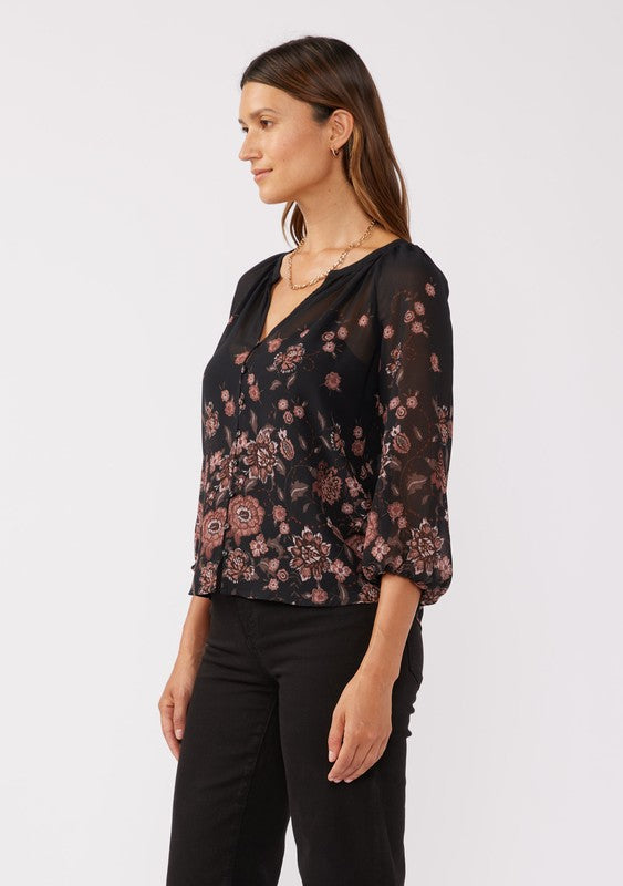 Fall Florals Button Down Blouse Top