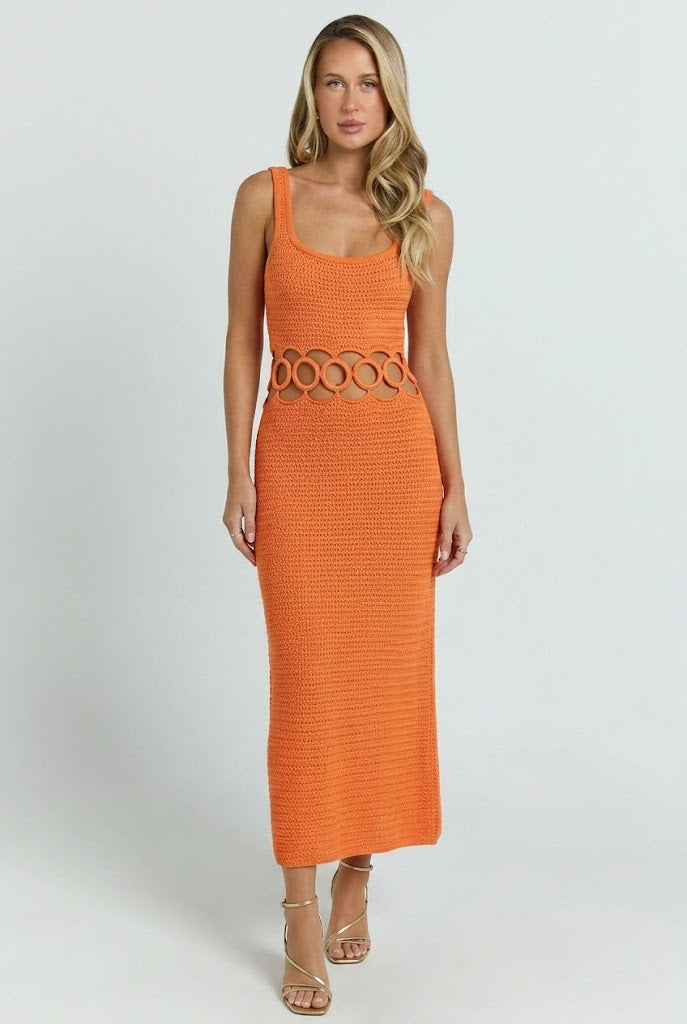 Bali Square Neck Sleeveless Crochet Midi Dress