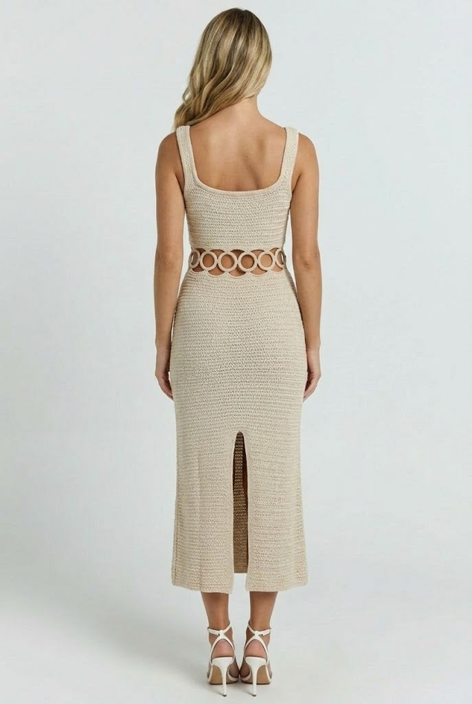 Bali Square Neck Sleeveless Crochet Midi Dress