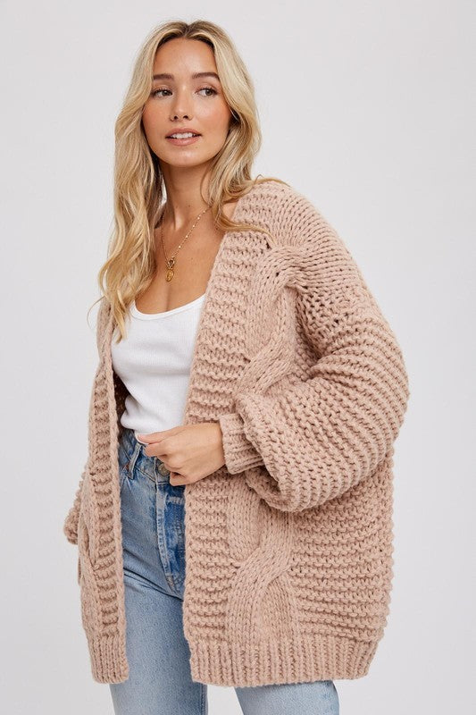 Latte Chunky Cable Knit Cardigan