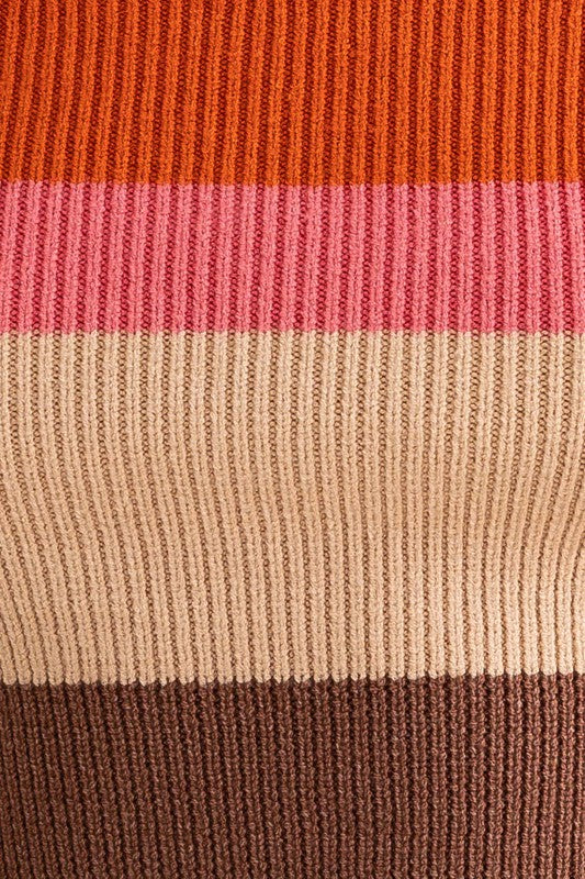 Pumpkin Spice Color Block Striped Knit Top