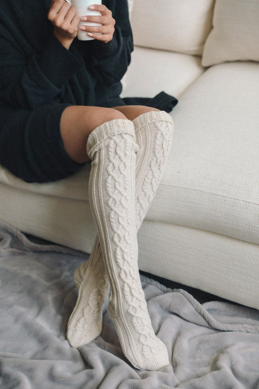 Knee High Cable Knit Socks - Final Sale