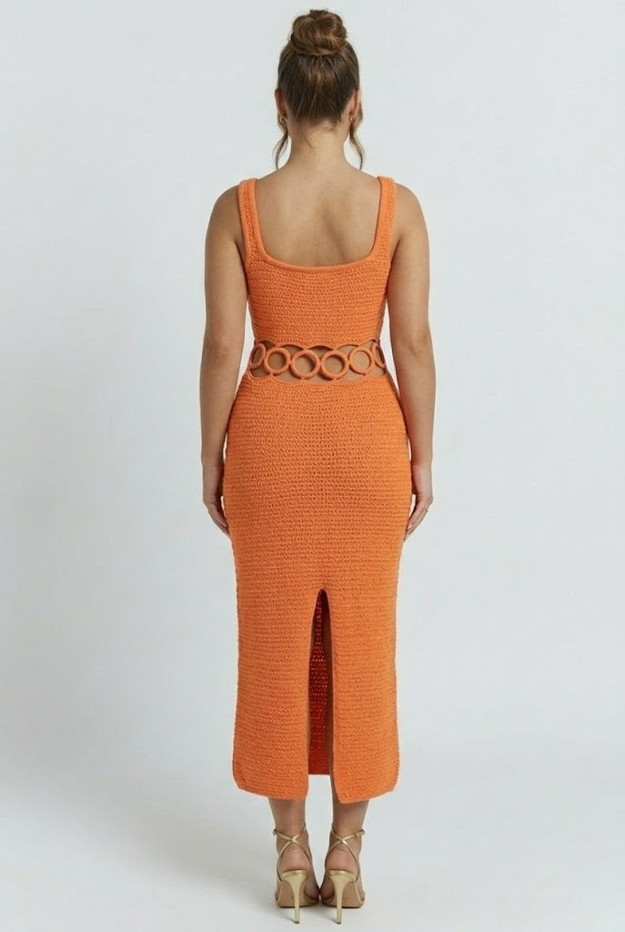 crochet knit beach midi dress in toffee Crochet Dress, Resort Wear, Boho Hippie, Summer Dress, Knit Dress, Bikini Cover Up, Beach Dress 100% Cotton