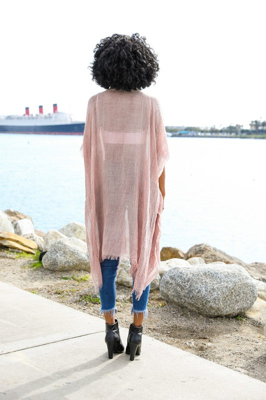 Minimalist Woven Sequin Border Fringe Trimmed Kimono - Final Sale