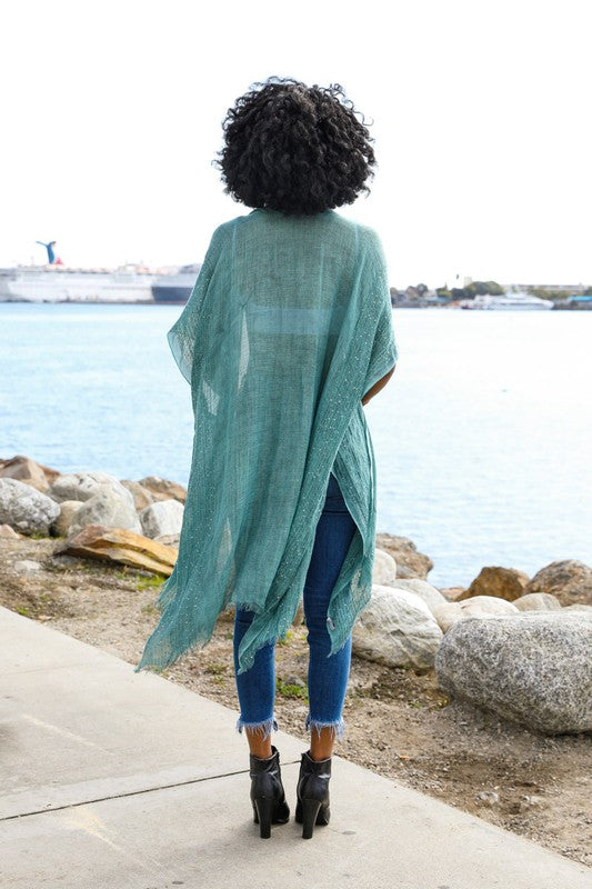 Minimalist Woven Sequin Border Fringe Trimmed Kimono - Final Sale