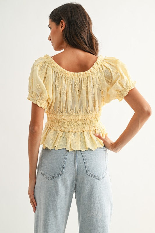 Limoncella Embroidered Peplum Blouse