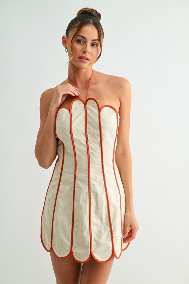 Lenny Scalloped Linen Halter Mini Dress