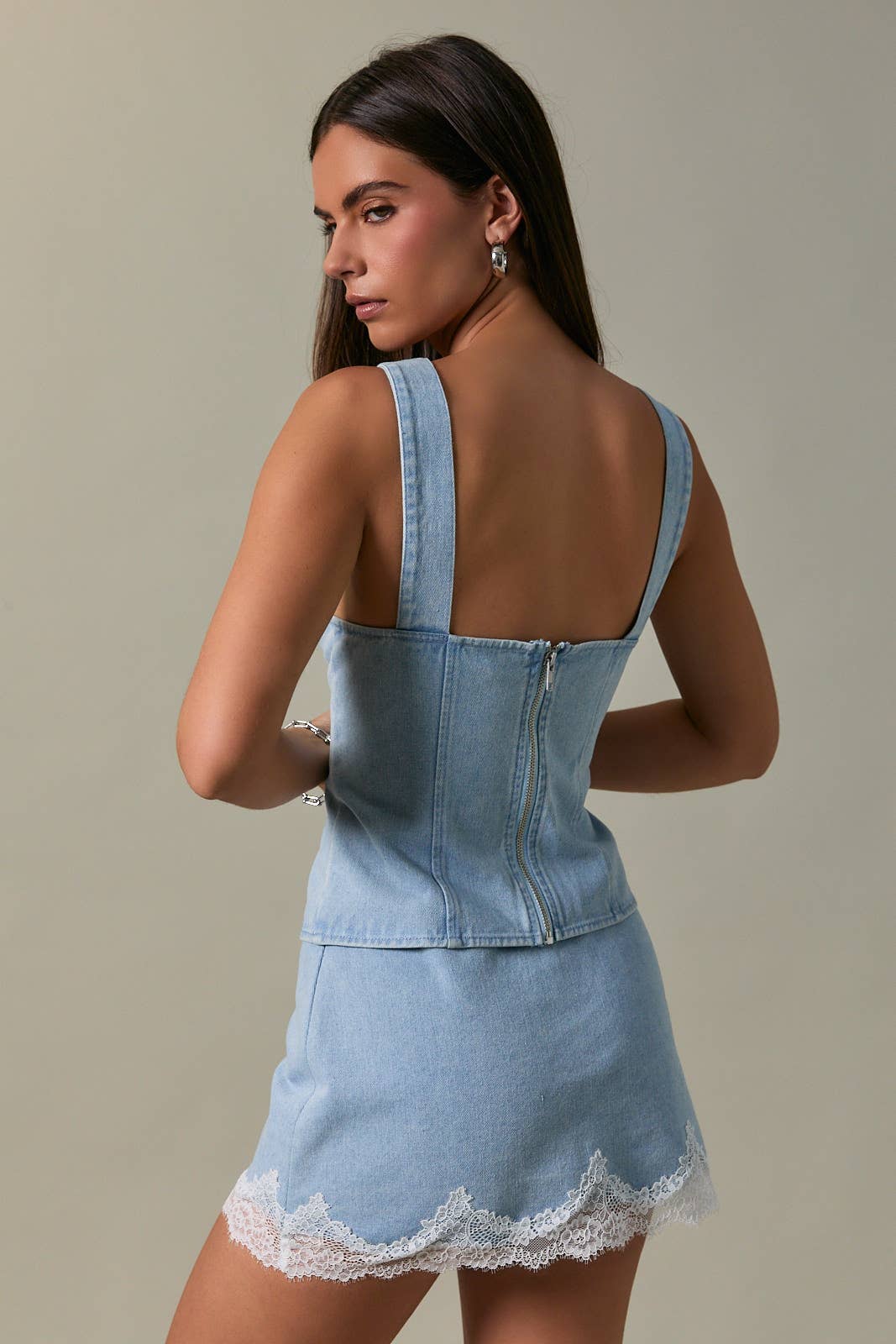 Porcelain Lace Denim Top