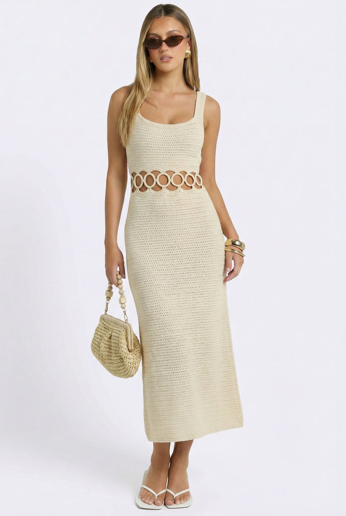 Bali Square Neck Sleeveless Crochet Midi Dress – Lithologie Co