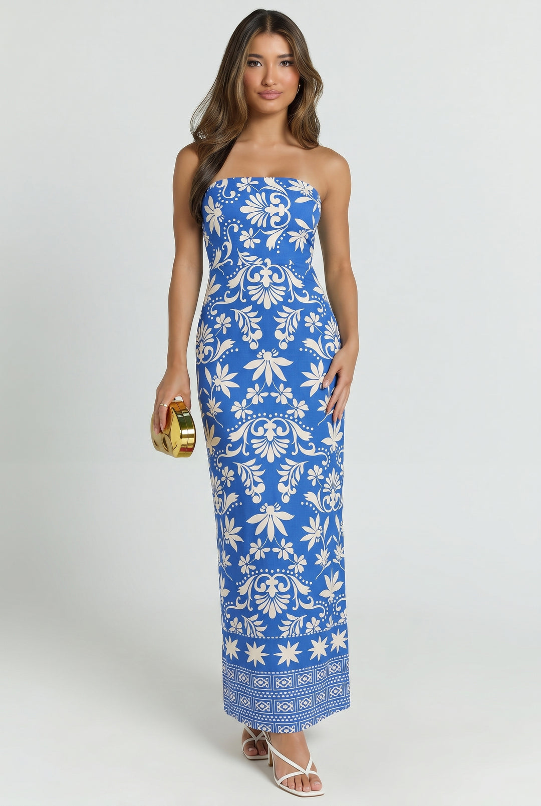 Blue Tile Linen Maxi Dress