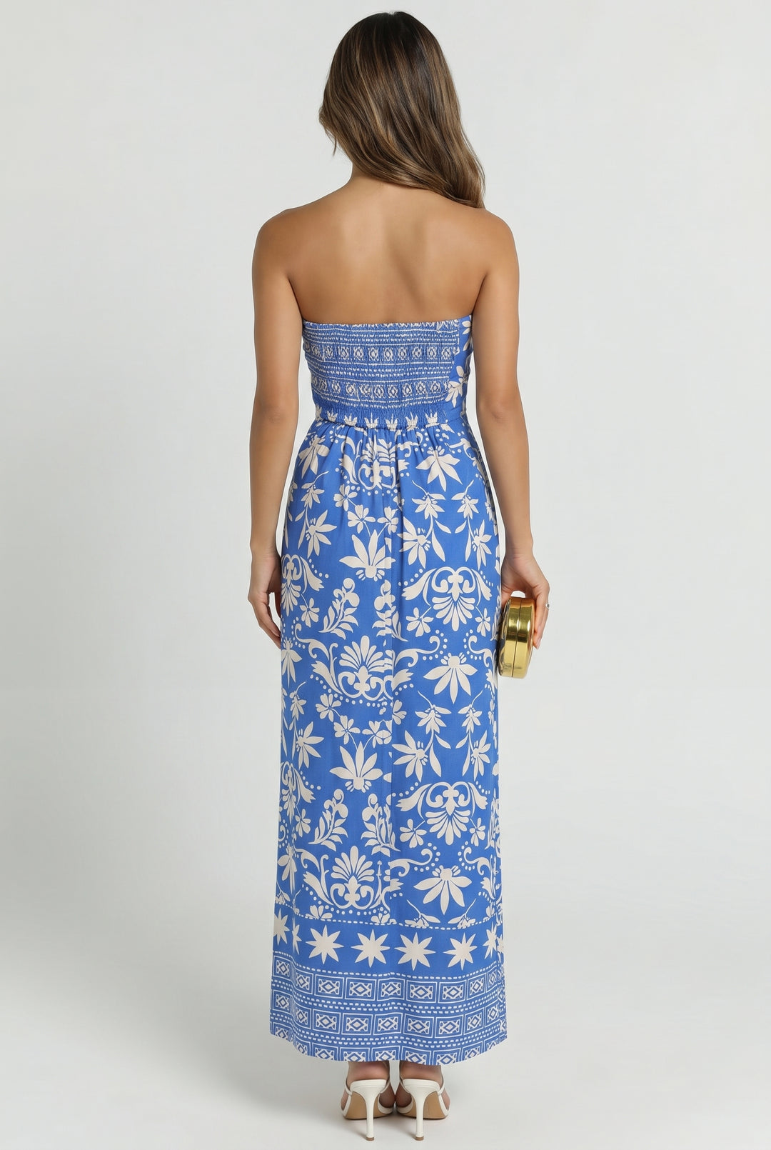 Blue Tile Linen Maxi Dress