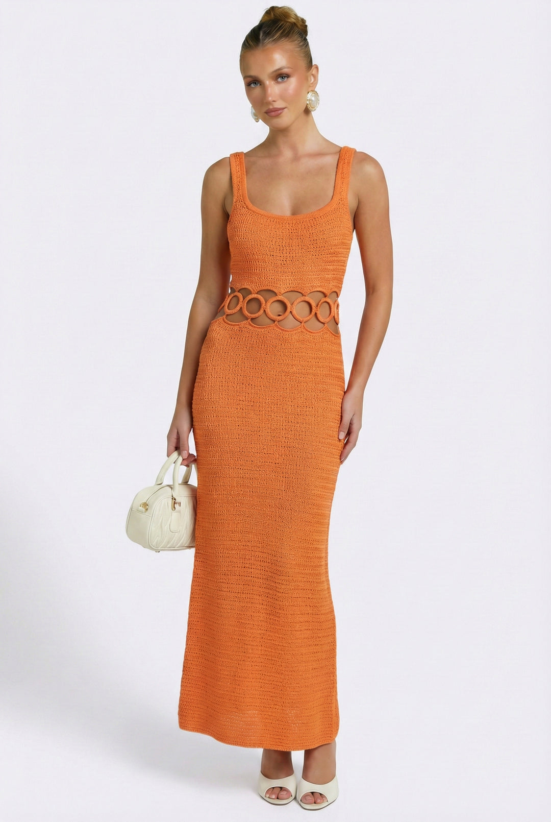 Bali Square Neck Sleeveless Crochet Midi Dress Ships after 6/10/26 / Orange / L Bali Square Neck Sleeveless Crochet Midi Dress Ships after 6/10/26 / Orange / L