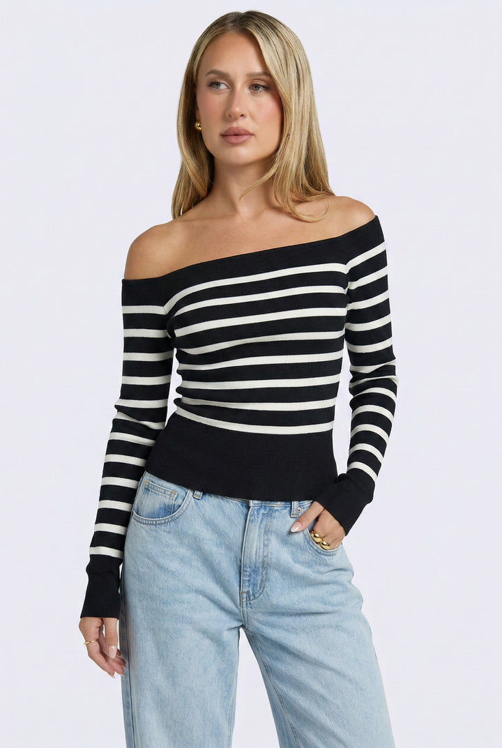 Bella Striped Off Shoulder Long Sleeve Top