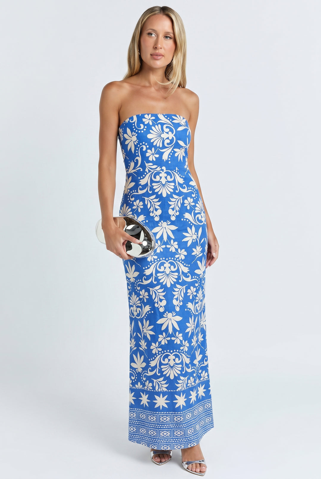 blue tile dress Prosperina Lydia Midi In Print Cotton Fully lined and finished with a centre SAMANTHA SUNG Women's Maiolica Tile