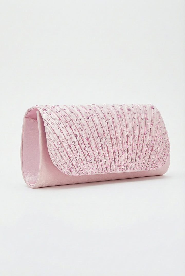 Blush Sparkle Pleated Clutch