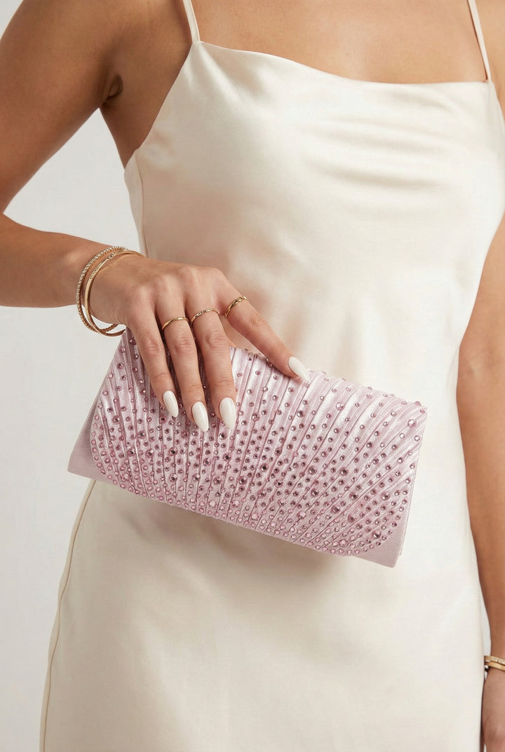 Blush Sparkle Pleated Clutch