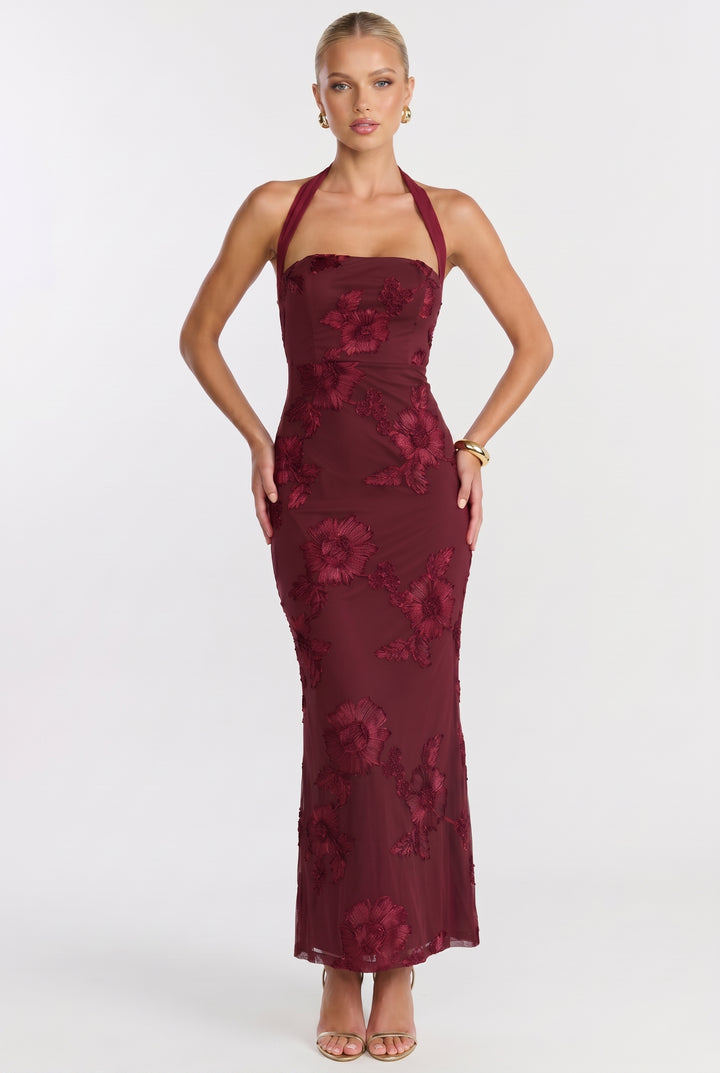 Bordeaux Nights Floral Midi Dress