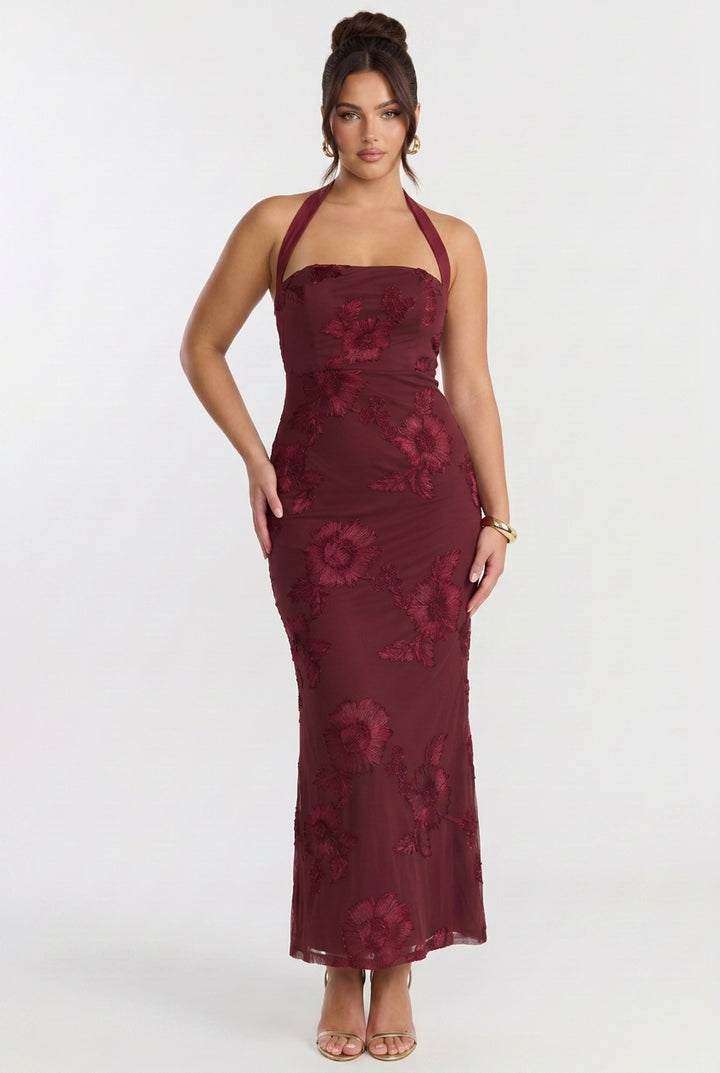Bordeaux Nights Floral Midi Dress