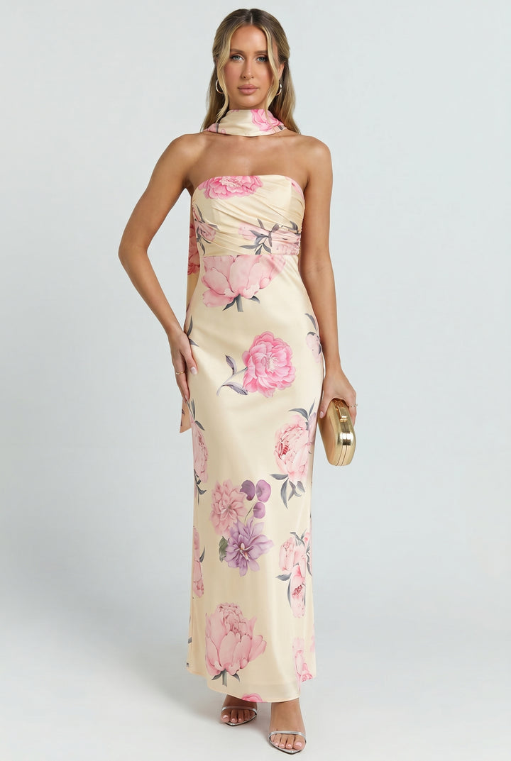 Chic Blooms Satin Maxi Dress