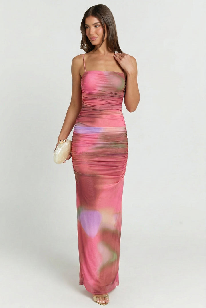Cordelia Tie Dye Ruched Maxi Dress