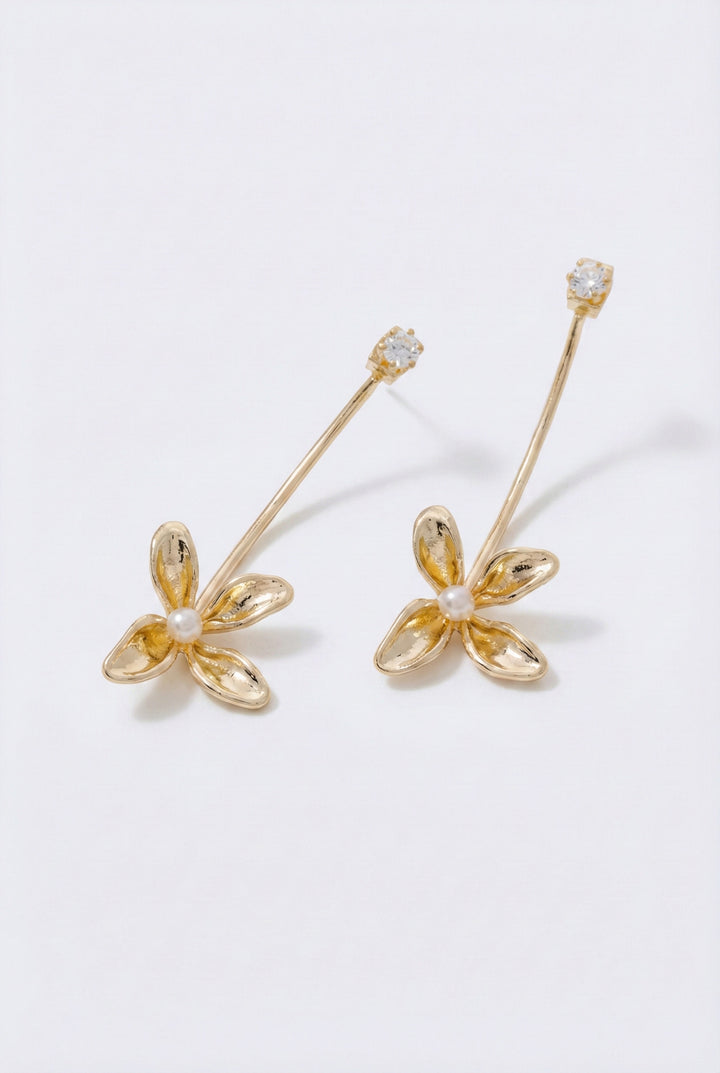 Curved Bar Drop Flower Earrings