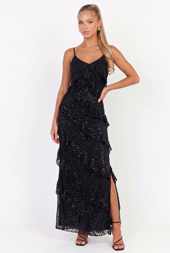 Celestelle Sequin Tiered Maxi Dress