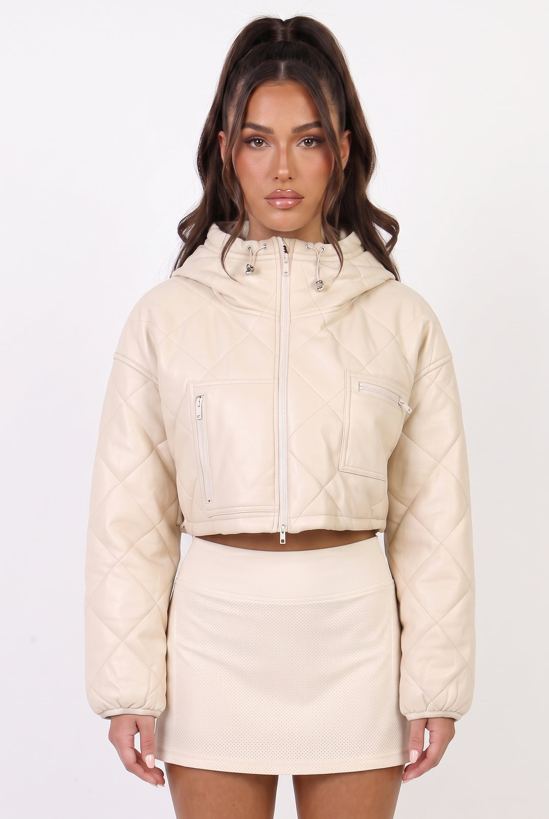 Chai Latte Crop Puffer Jacket