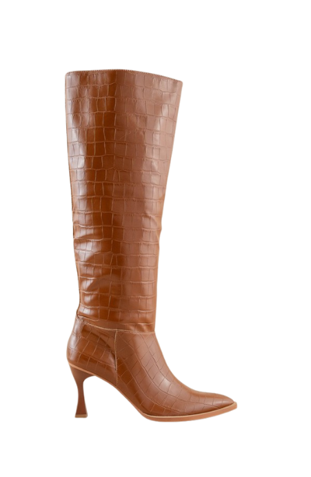 Balen Croc Print Stiletto Knee High Boots