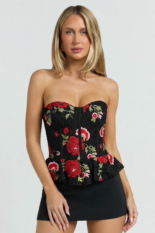 Courtyard Floral Corset Peplum Top