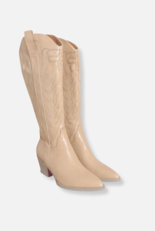 Samara Heeled Western Boots - Nude