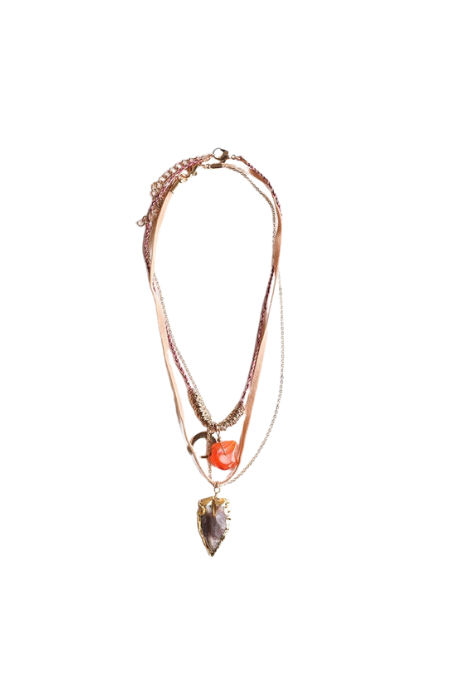 Carnelian & Agate Layered Stone Suede Necklace - Final Sale