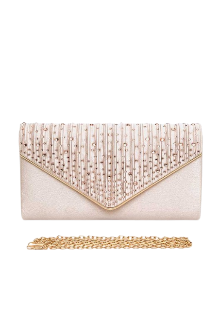 Crystal Pave Pleated Satin Clutch Bag