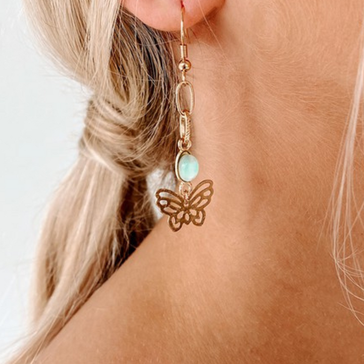 Butterfly Aquamarine Drop Earrings