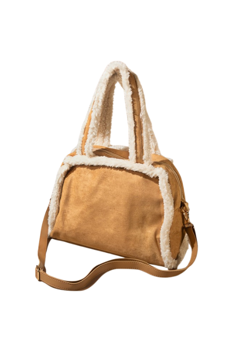 Sherpa Trimmed Crossbody Tote Bag