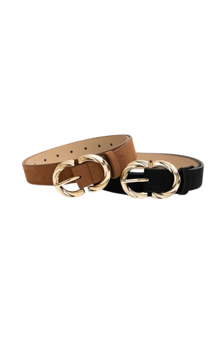 Double C Shaped Buckle Suede Belt