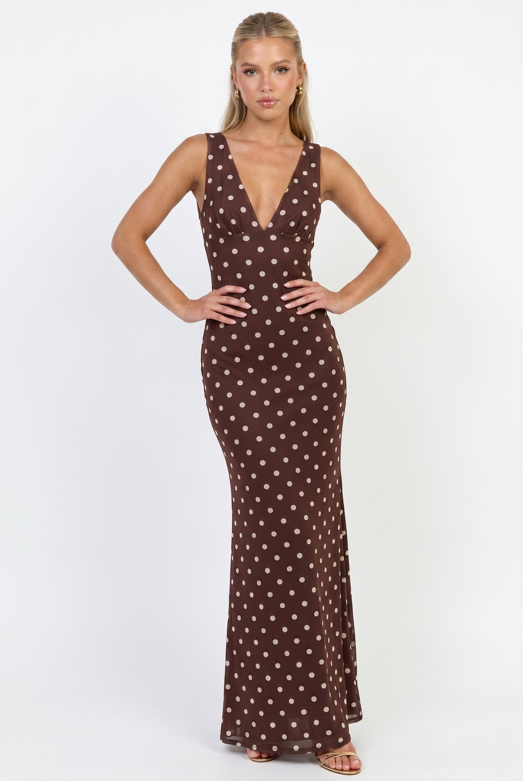 Espresso Nights Polka Dot Maxi Dress Brown / M
