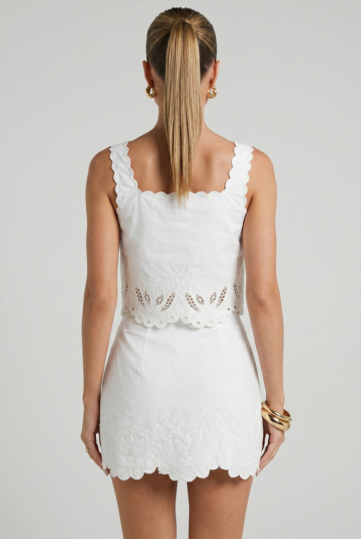 Evren Embroidered Scallop Top