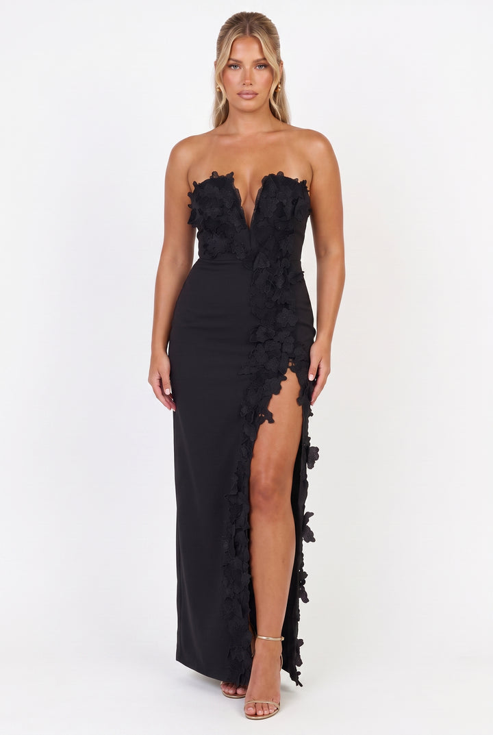 Éloise Floral Appliqué Column Maxi Dress