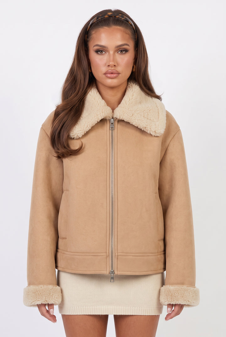 Evi Faux Suede Shearling Jacket