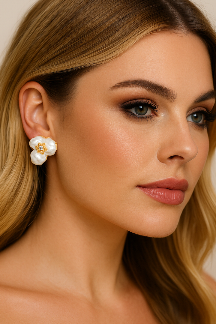 Fleur d’Or Pearl Stud Earrings