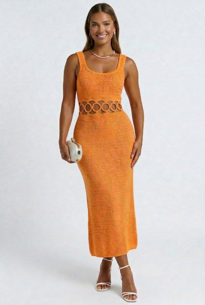 Bali Square Neck Sleeveless Crochet Midi Dress