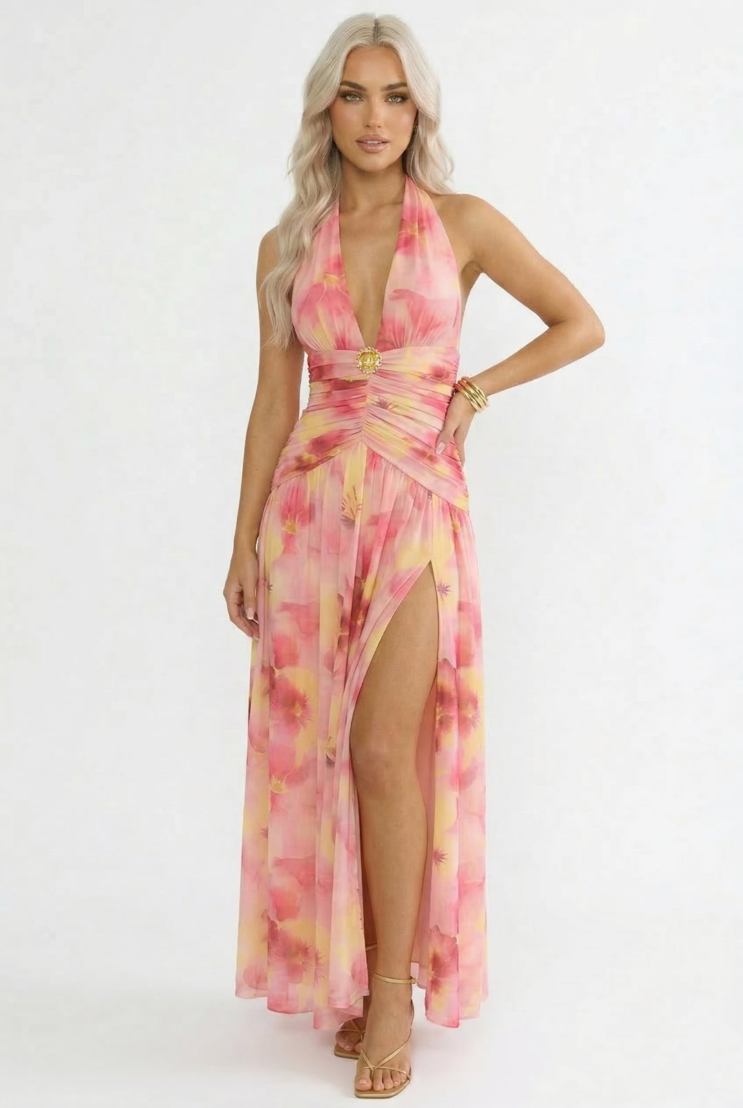 Blush Sunset Halter Maxi Dress