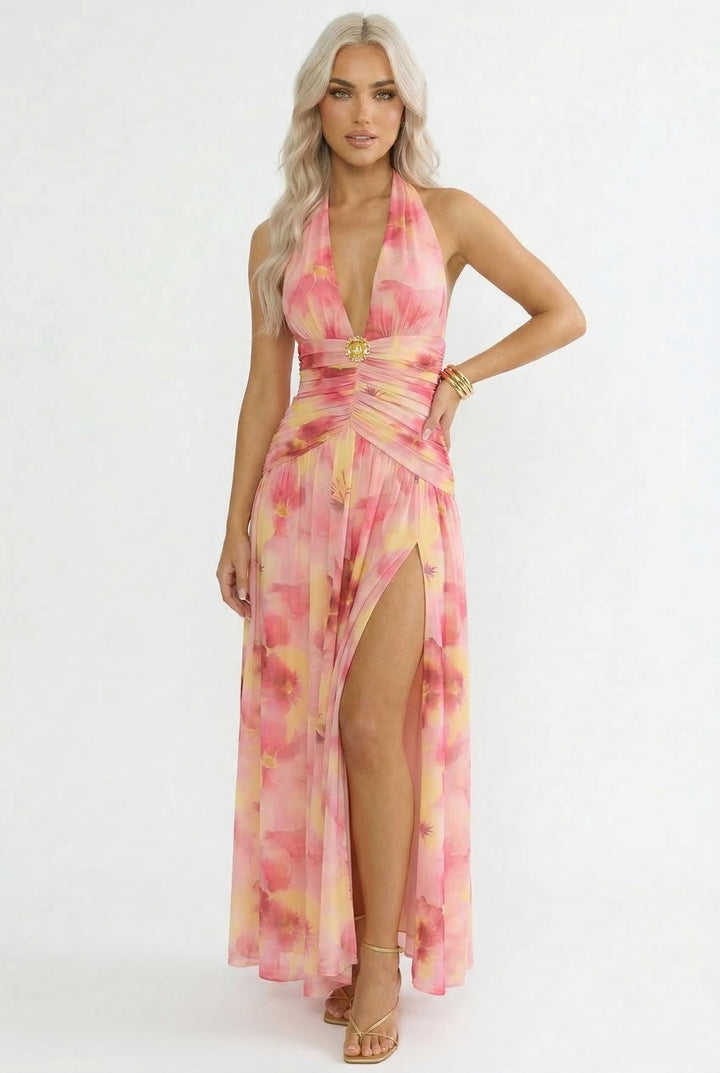 Blush Sunset Halter Maxi Dress