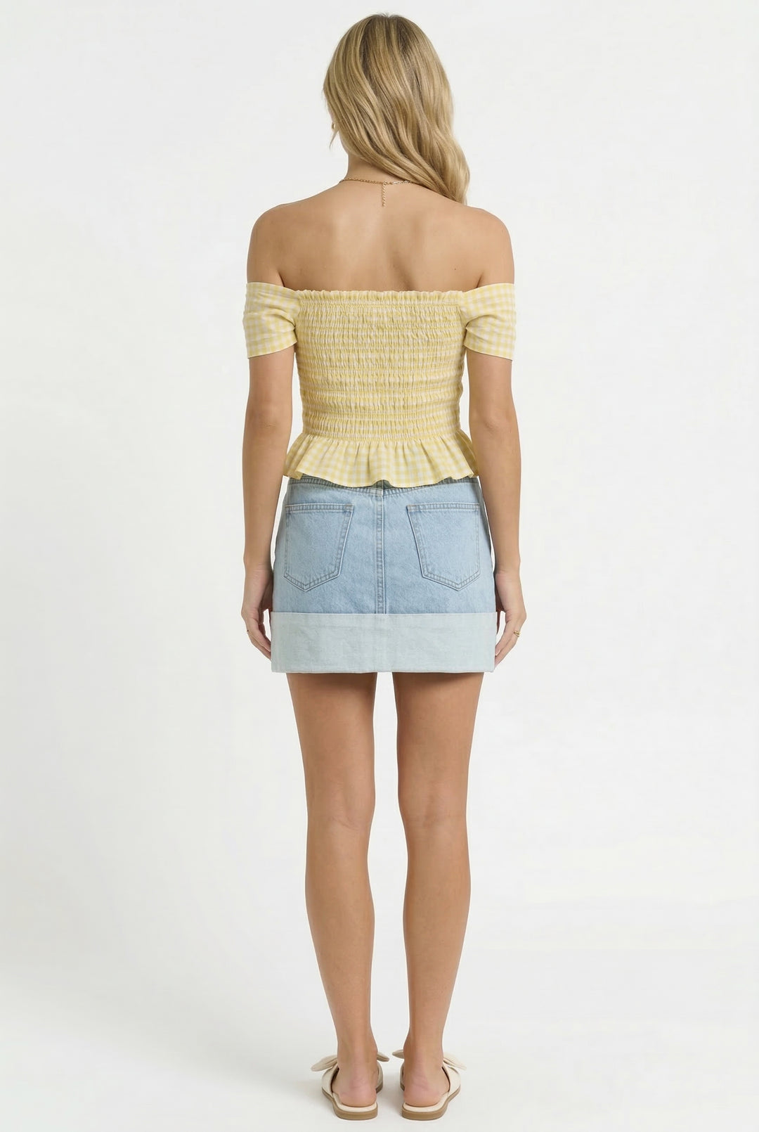 High Waisted Cuffed Denim Mini Skirt