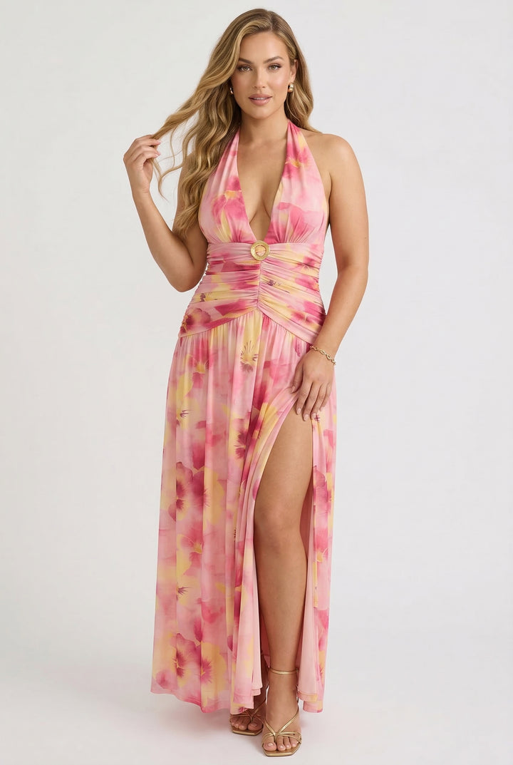 Blush Sunset Halter Maxi Dress