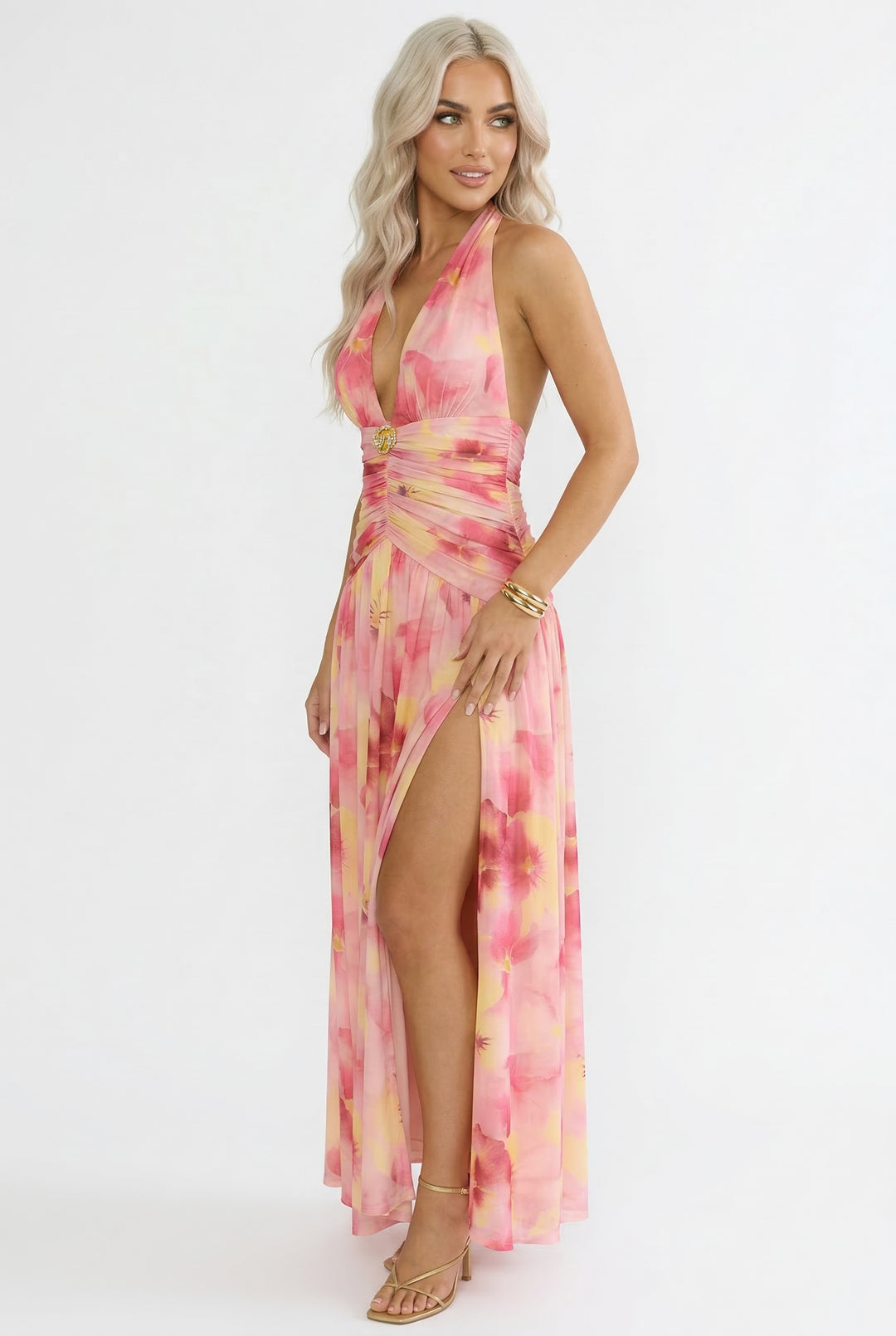Blush Sunset Halter Maxi Dress