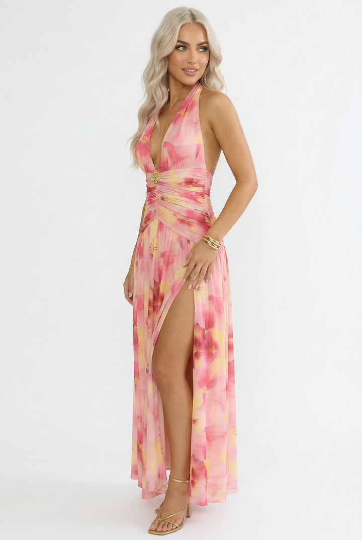 Blush Sunset Halter Maxi Dress