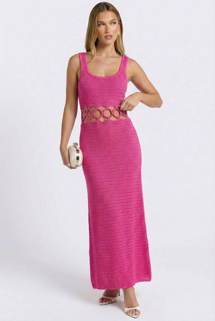Bali Square Neck Sleeveless Crochet Midi Dress