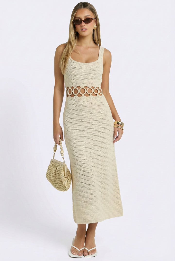 Bali Square Neck Sleeveless Crochet Midi Dress