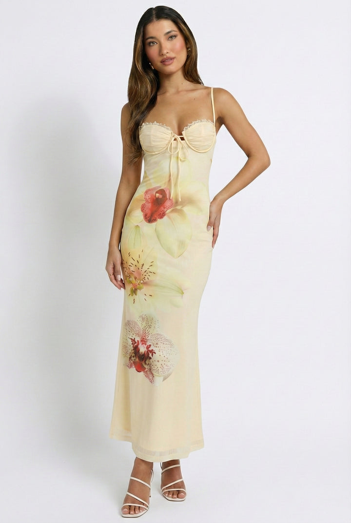 Petal Night Mesh Maxi Dress